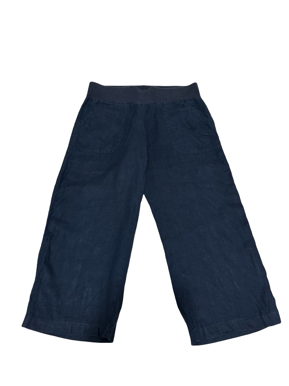 Allen Allen USA Navy Blue Linen Wide Leg Cropped Pants Small Pull On